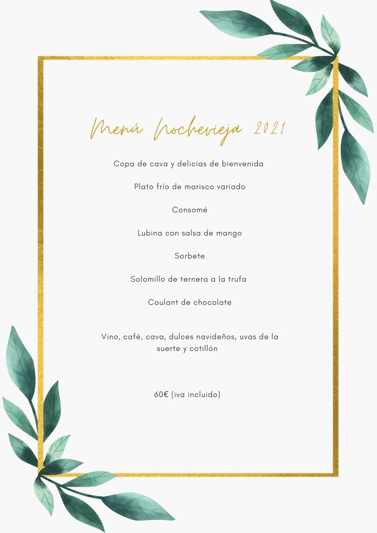 Menú Nochevieja Restaurante Pepe y Estrella