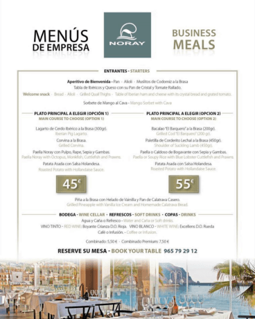 Menú de empresa en el Restaurante Noray