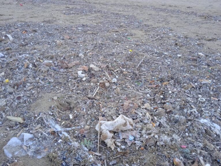 Residuos que ha sacado el temporal en la playa del Arenal