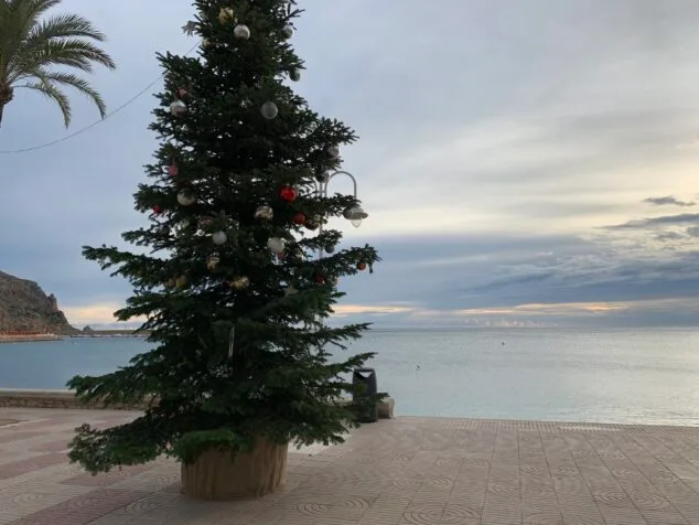 Imagen: rbol de Navidad en el paseo de la playa de la Grava