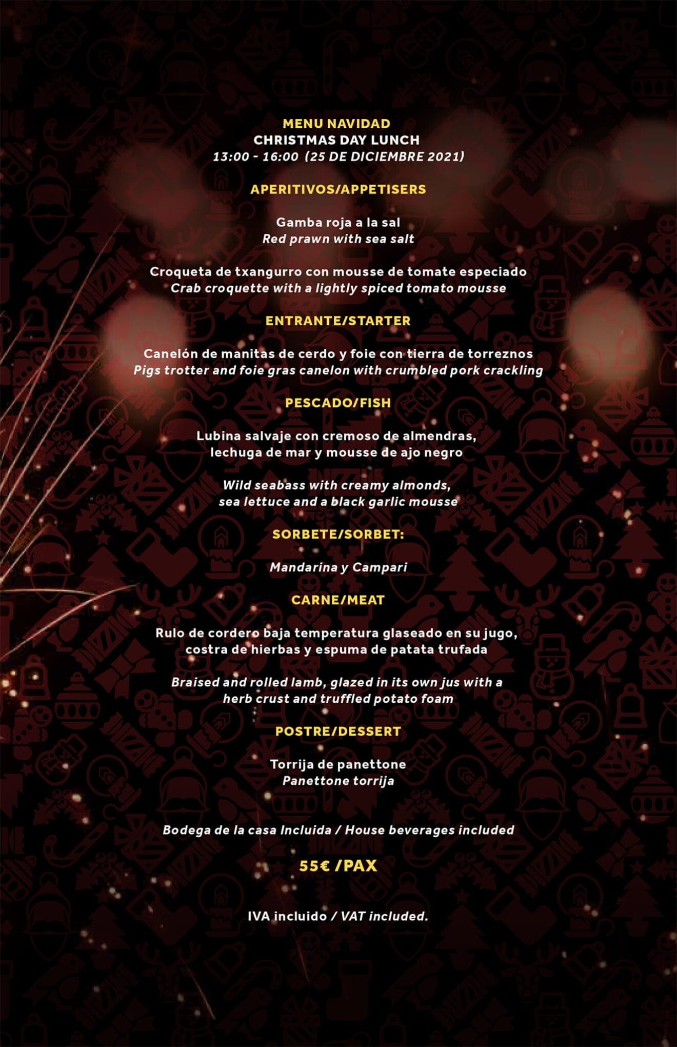 Menú de comida de Navidad -Hotel Dénia Marriott La Sella Golf Resort & Spa