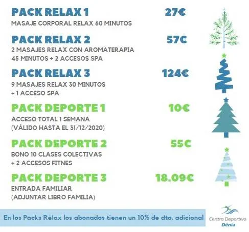 Packs Regalo disponibles en Centro Deportivo Dénia