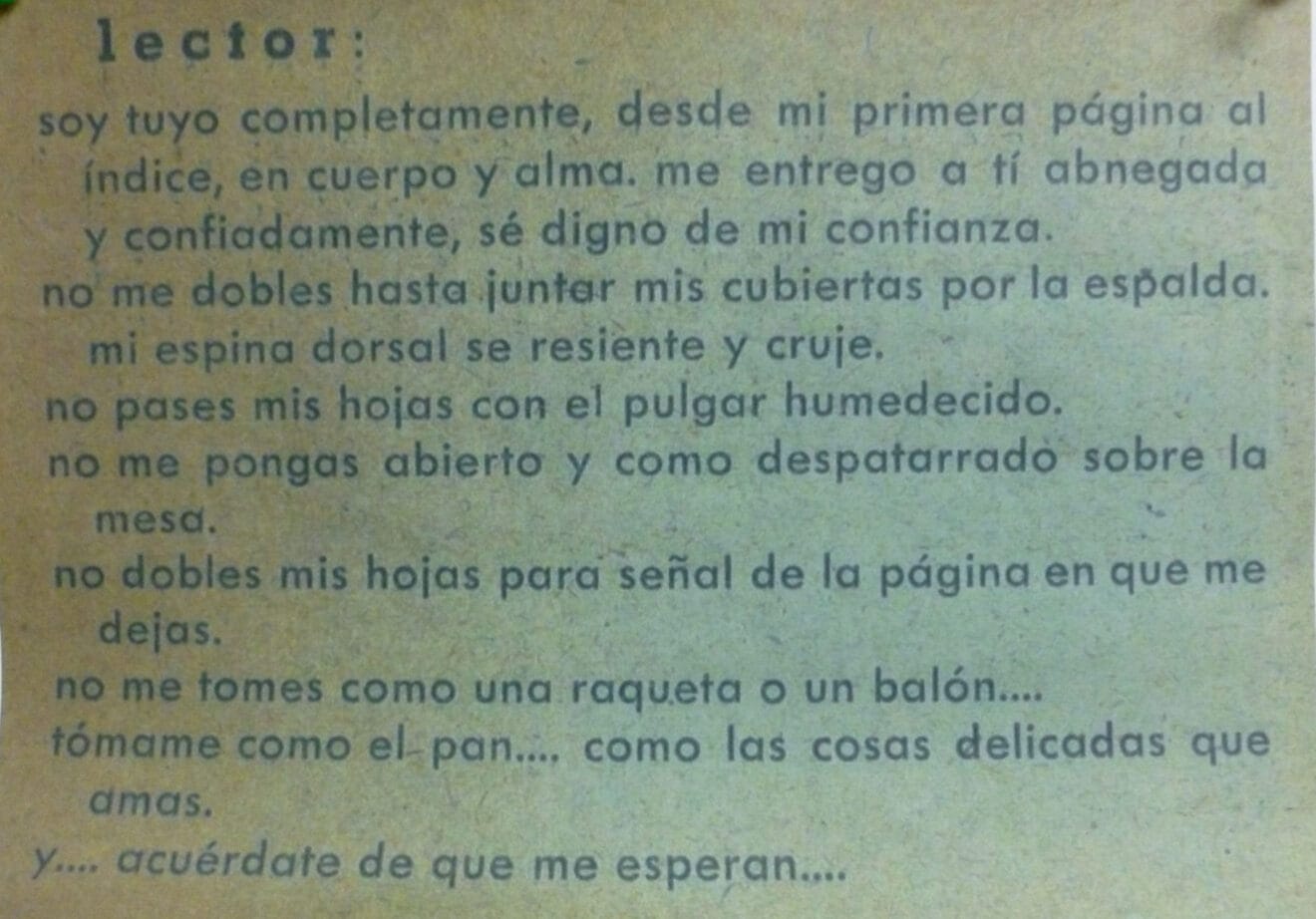 Cartel al lector de las bibliotecas