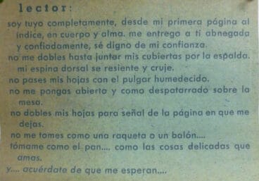 Cartel al lector de las bibliotecas