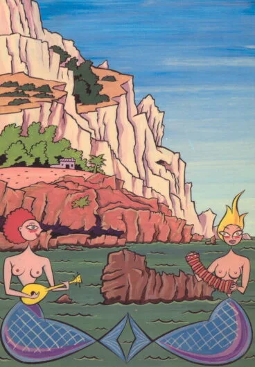 Dos sirenas se divierten haciendo música en la cala del Pope. Foto AMX