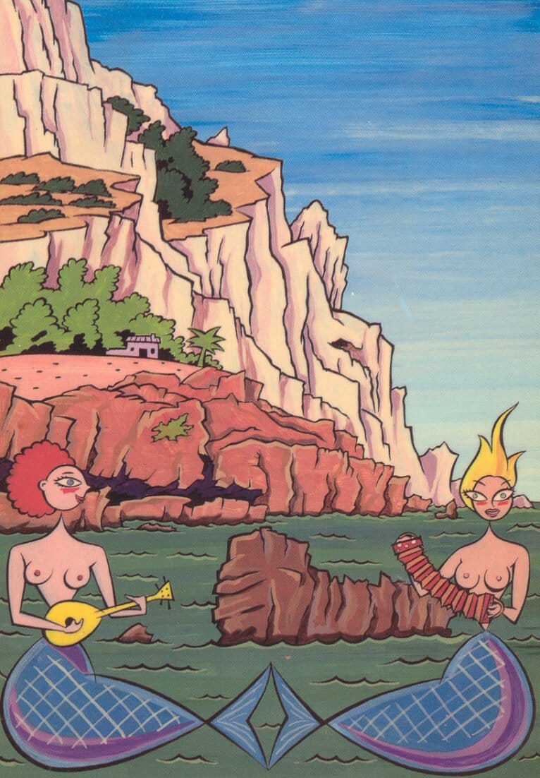 Dos sirenas se divierten haciendo música en la cala del Pope. Foto AMX