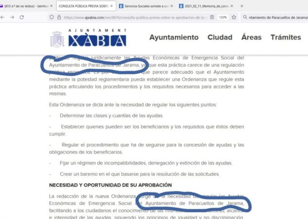 Imagen: Error en la ordenanza. Imagen facilitada por Podemos Xàbia