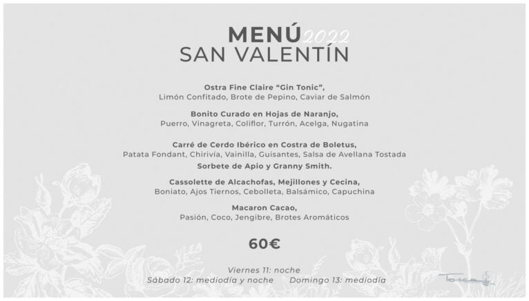 Menú de San Valentín en Restaurante Tosca