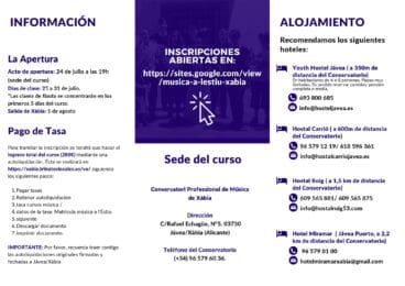Información sobre el curso ‘Música a l’Estiu’ en Xàbia