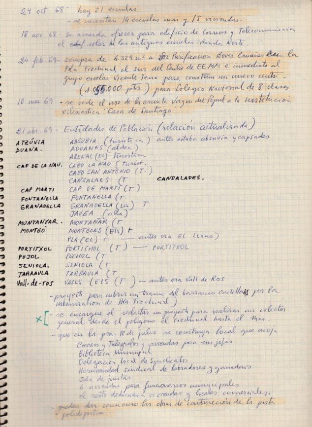 Imagen: Notas de las actas municipales de 1968