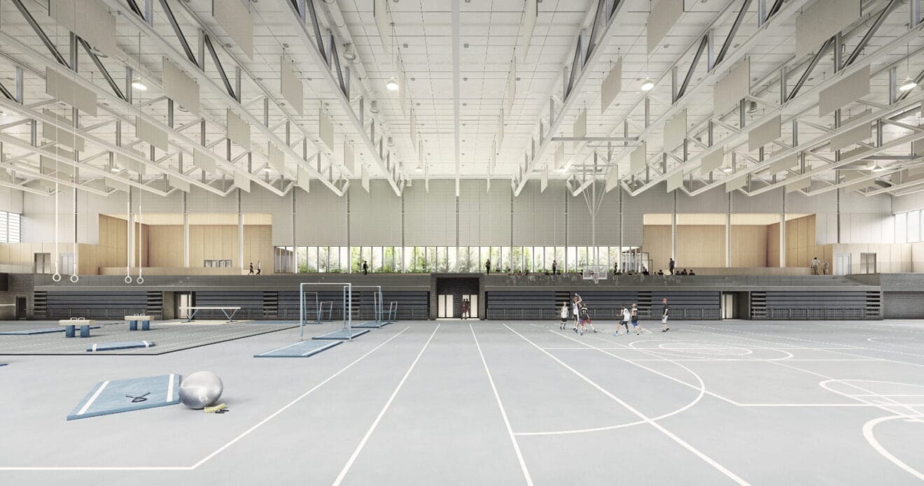 Infografía del interior del futuro Pabellón de deportes de Xàbia