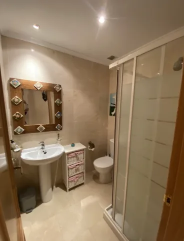 Baño equipado con ducha y mampara de cristal