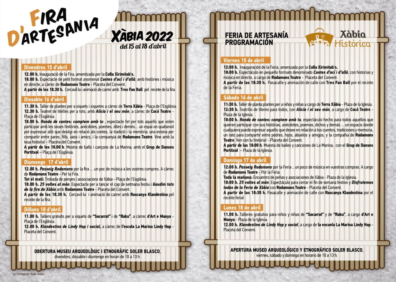 Programa de actividades de la Fira d'Artesania 2022