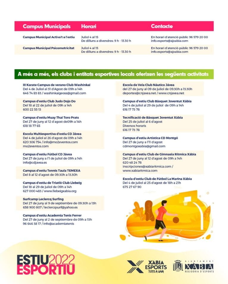 Información sobre el Campus de Verano 'Estiu Esportiu' Xàbia