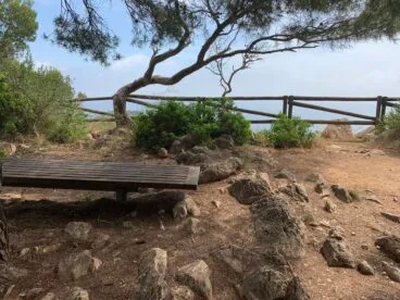 Banco ubicado al final del camino para observar el paisaje desde el mirador de la Falzia