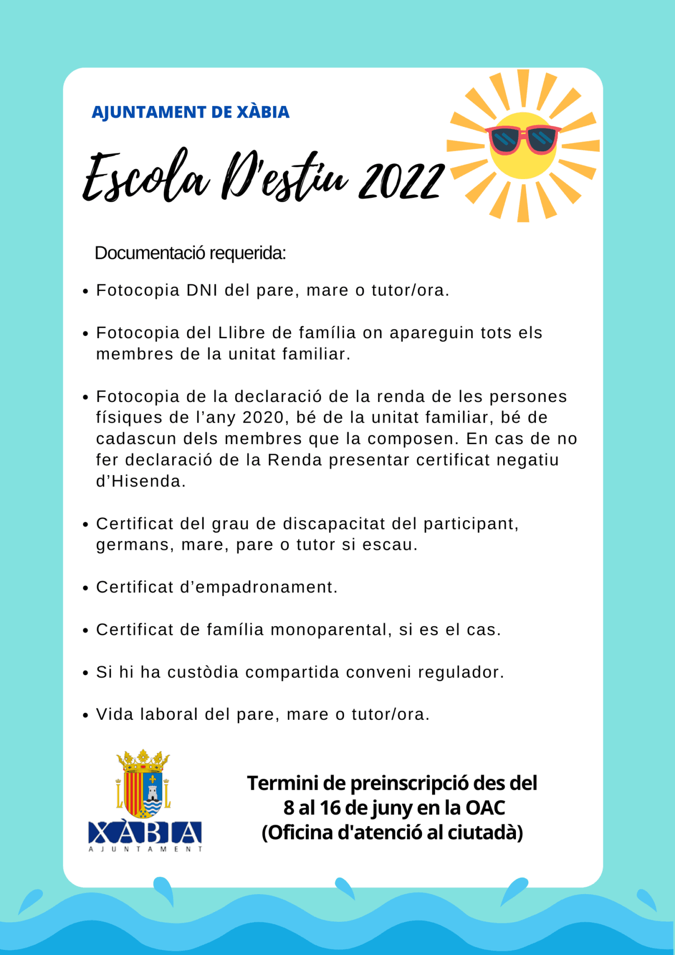Poster escoleta estiu 2022 Xàbia