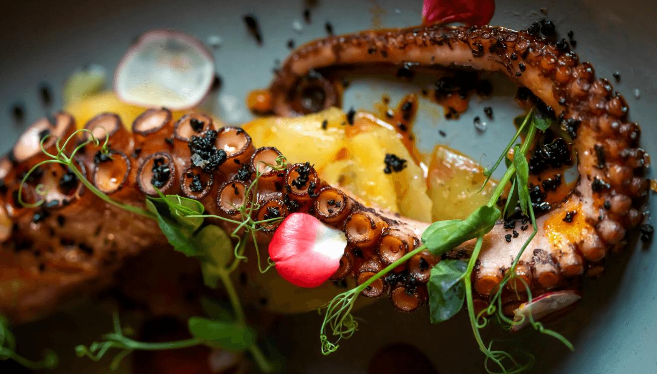 Pulpo a la parrilla con patatas y aceite de pimentón