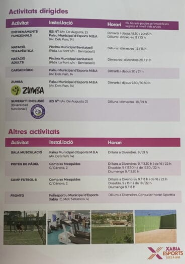 Actividades deportivas adultos Xàbia