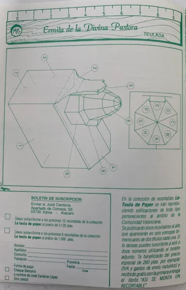 Instrucciones del recortable de la Ermita Divina Pastora de Teulada
