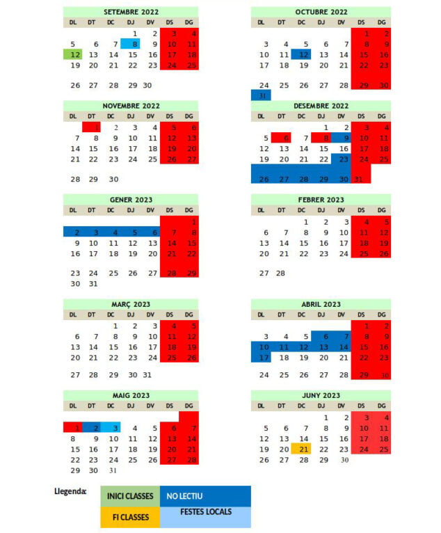 Imagen: Calendario escolar 2022-2023 Xàbia