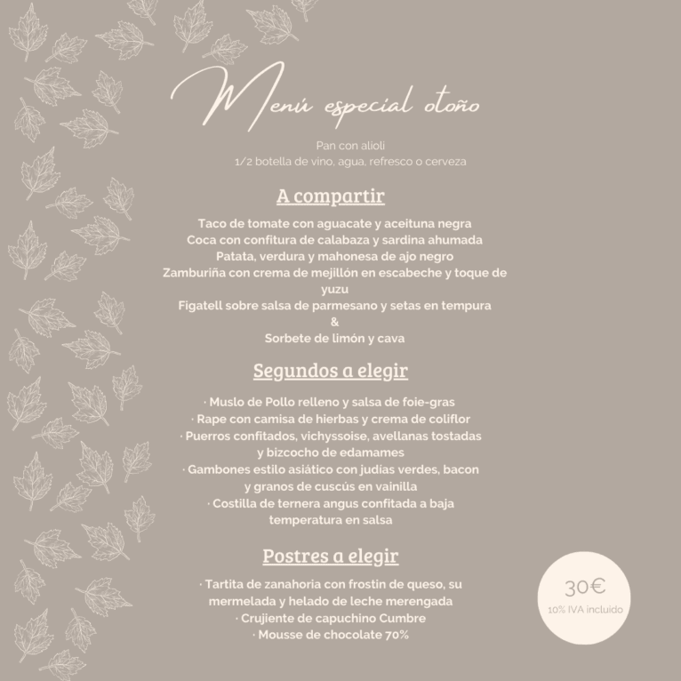 Menú de otoño en Restaurante La Cumbre