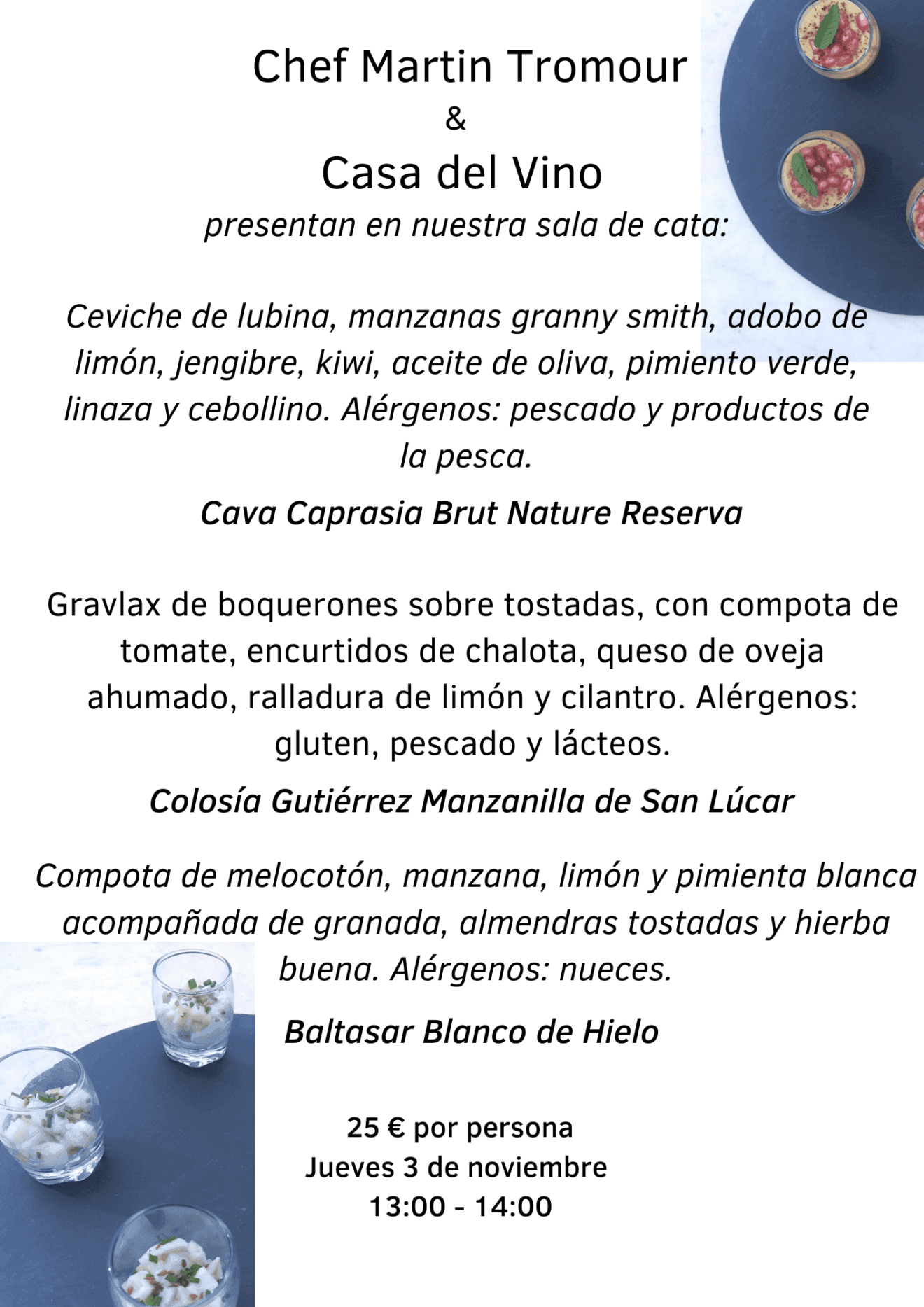 Menú de la Cata & Maridaje del jueves 4 de noviembre