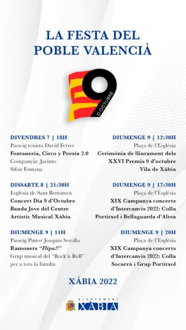 Programación cultural por el 9 d’octubre en Xàbia