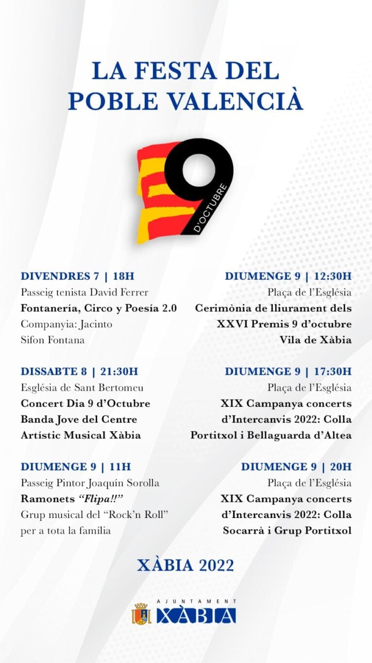 Programación cultural por el 9 d'octubre en Xàbia