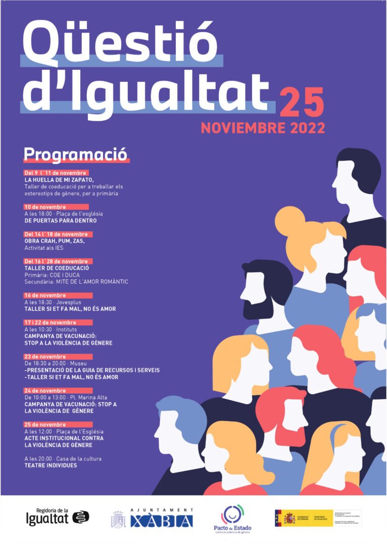 Cartel de la programación de noviembre en Xàbia sobre Igualdad