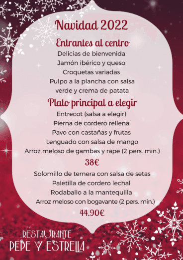 Menú Navidad 2022 del Restaurante Pepe y Estrella