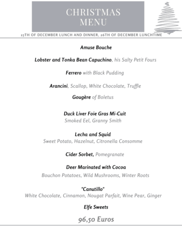 Versión en inglés del menú de Navidad 2022 de Restaurante Tosca