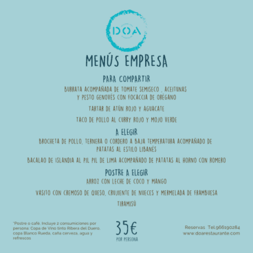 Menú de empresa 2022 de DOA