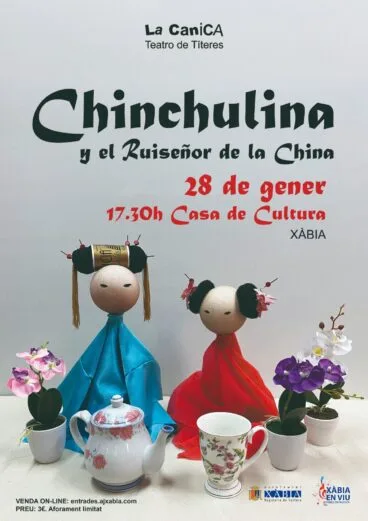 Cartel del teatro infantil en Xàbia ‘Chinchulina y el Ruiseños de la China’