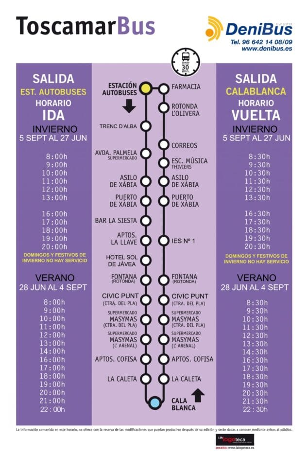 Imagen: Horario autobús urbano Jávea pueblo - Toscamar