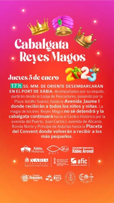 Indicaciones de la cabalgata de Reyes Magos en Xàbia 2023