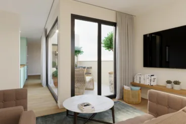 Proyecto de vivienda – Salón con terraza muy luminoso