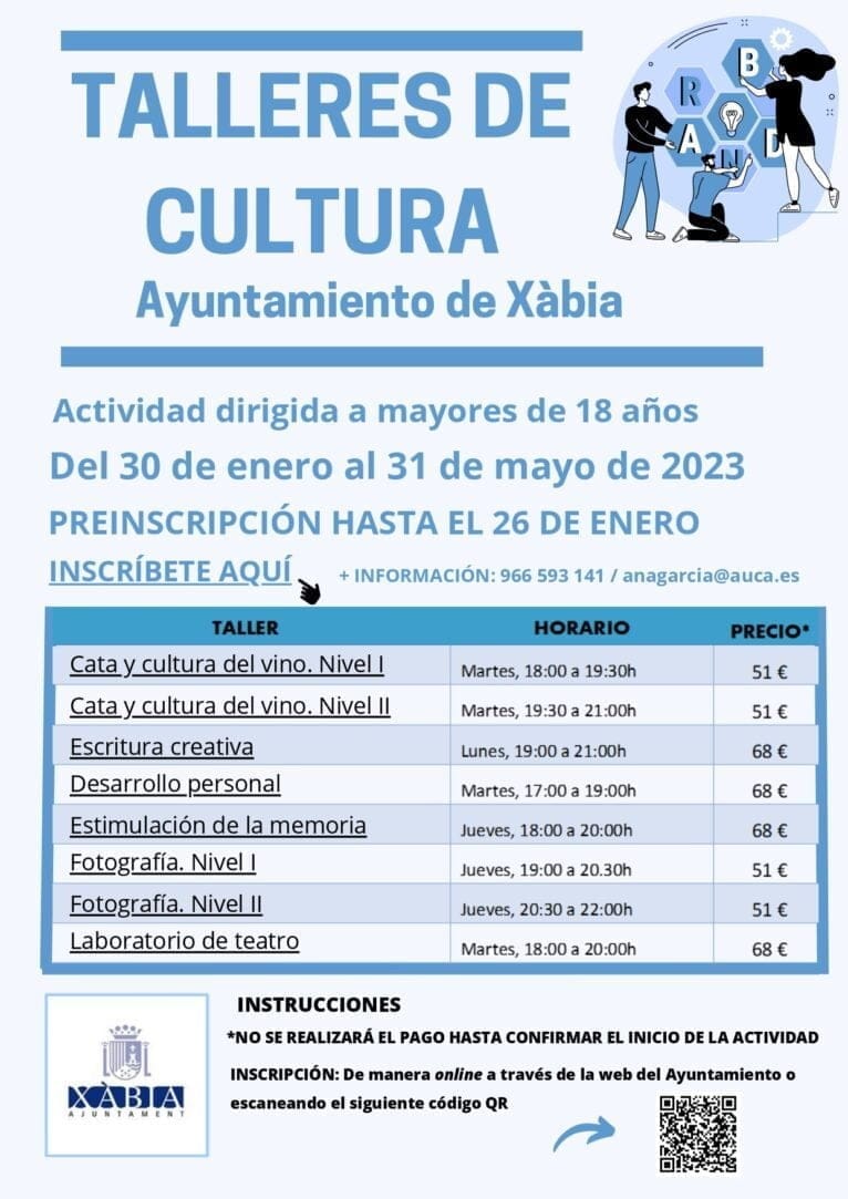 Talleres y cursos de Xàbia 2023