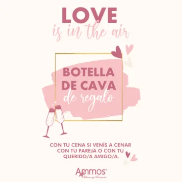 Botella de cava de regalo con tu cena de San Valentín en Ammos