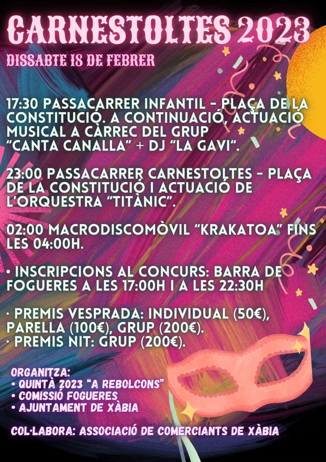 Cartel programación de Carnaval Xàbia 2023