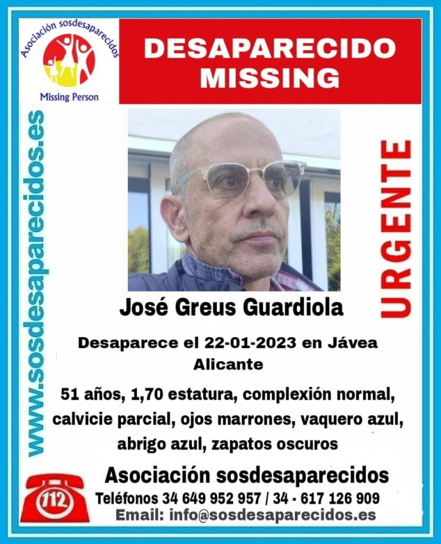 Imagen: José Greus, desaparecido en Xàbia
