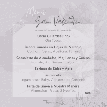 Menú de San Valentín por 60€ – Restaurante Tosca