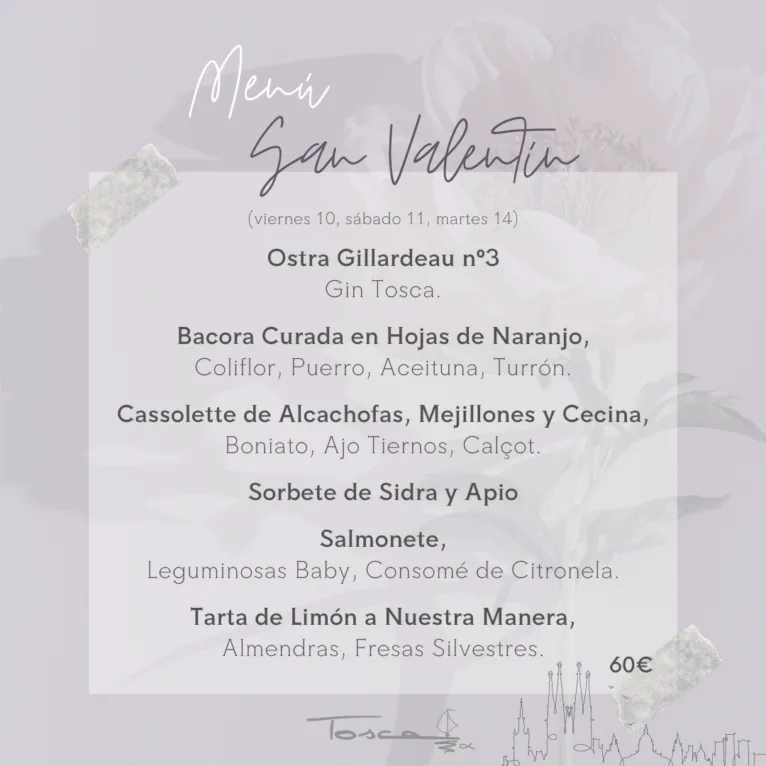 Menú de San Valentín por 60€ - Restaurante Tosca