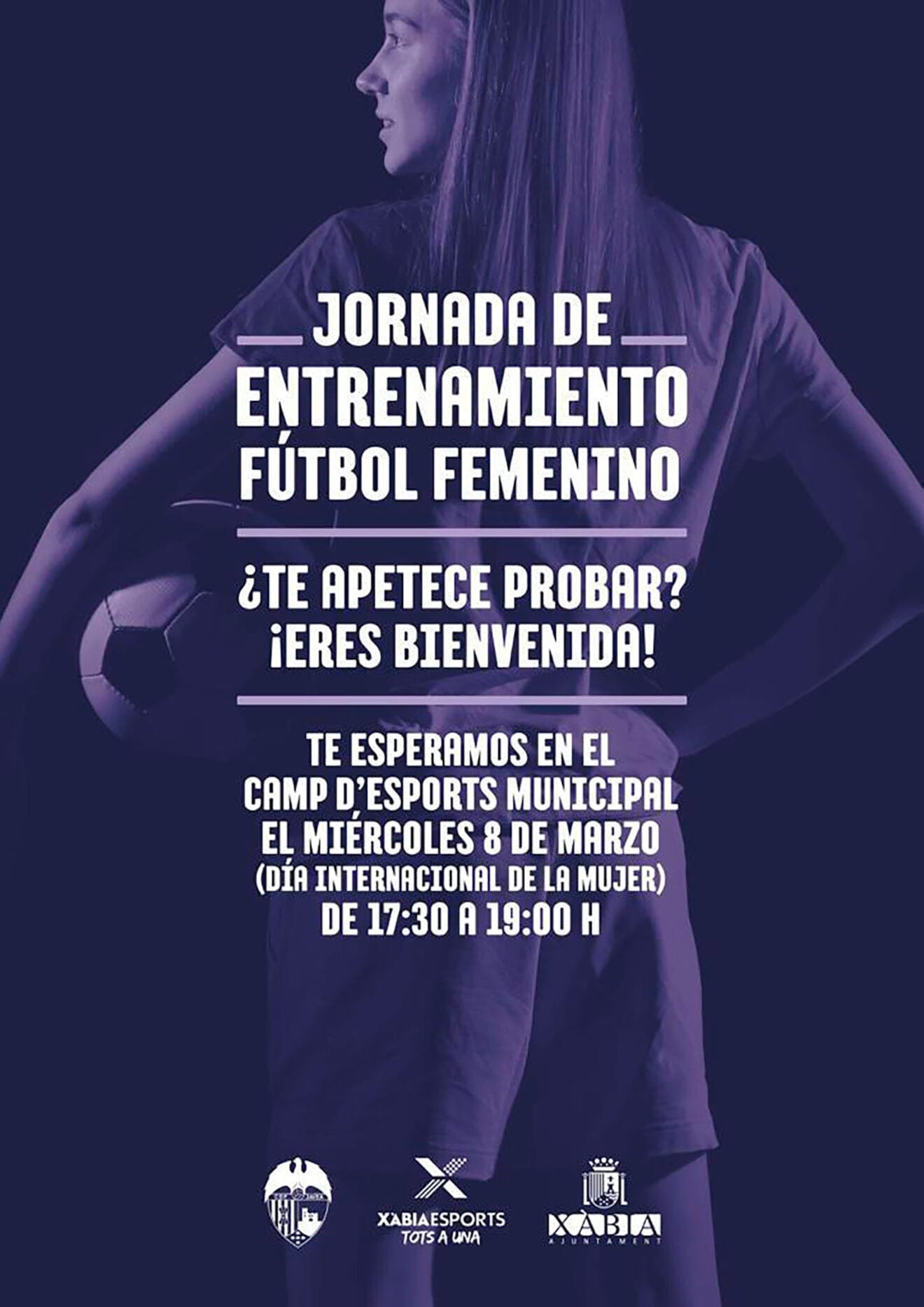 Cartel del entrenamiento de fútbol femenino en abierto en CDF Jávea