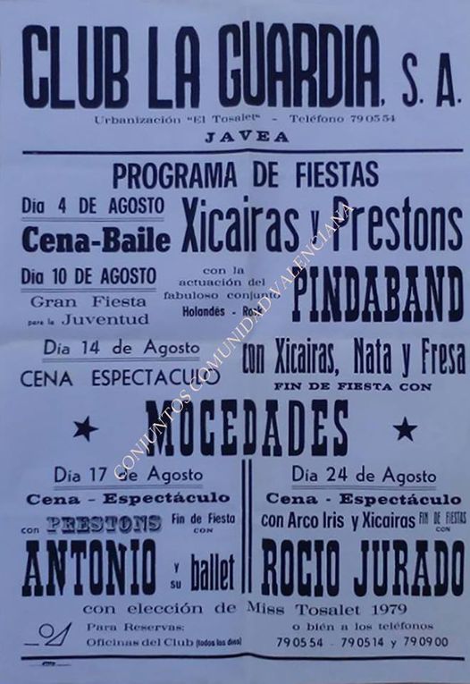 Imagen: Cartel de actuaciones en el Club La Guardia Xàbia