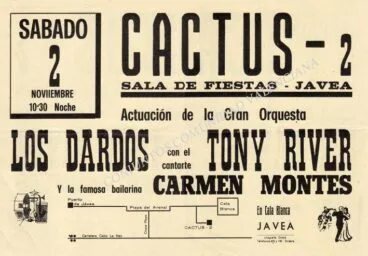 Cartel de actuaciones en la sala Cactus
