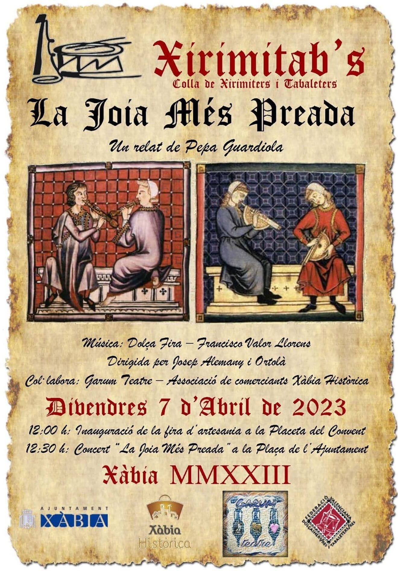 Cartel de la actuación de la  Colla Xirimitab’s de Xàbia en la Fira d’Artesania