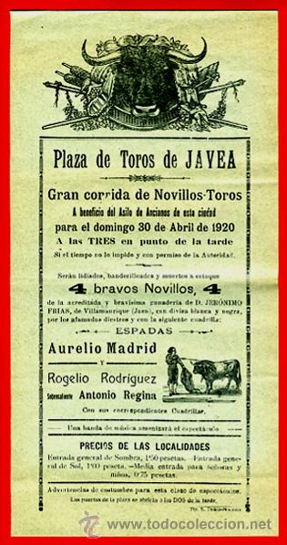 Cartel de una corrida de toros en la Plaza de Jávea en 1920