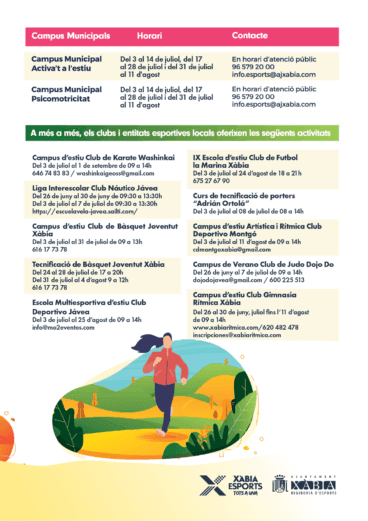 Información sobre el campus de verano 2023 Xàbia