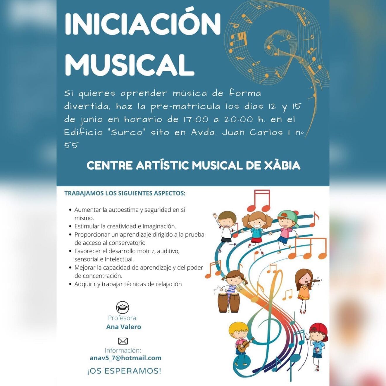 Pre matrícula iniciación musical Xàbia