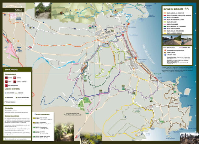 Imagen: Mapa de las rutas en bici por Xàbia